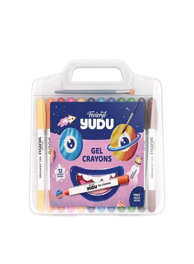 Fevicryl Yudu Gel Crayons | 12 Colours with 1 Brush | Smooth & Mess-Free Creative Art | Twistable, Washable & Water Soluble for Kids & Adults | Ideal Gift for Kids - Image 1